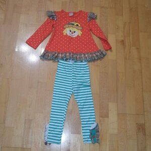 Boutique Girls' Silly Scarecrow Sz 5 Fall Outfit Ruffled Top & Pants